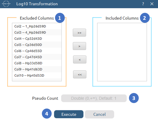 Log10 Transformation configuration