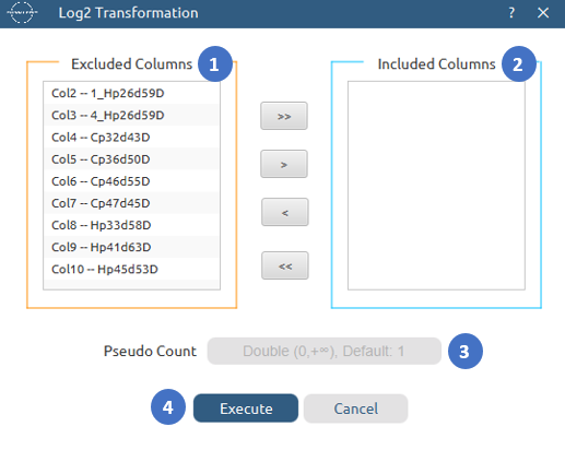 Log2 Transformation configuration