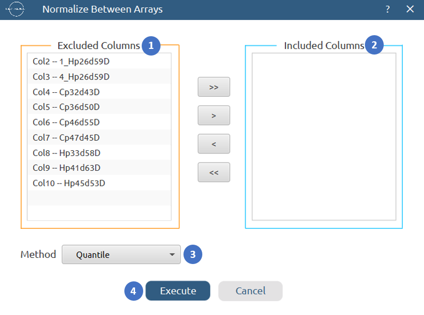 Normalize Between Arrays configuration